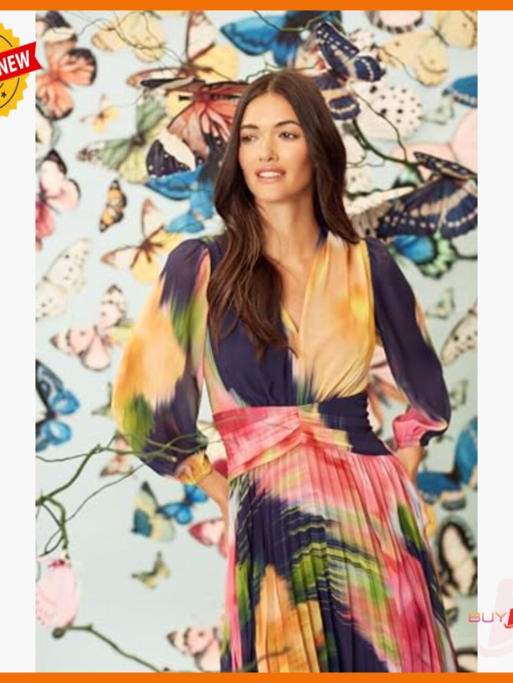 Long Sleeve Chiffon Empire Waist Dress, Formal Wedding Guest - Picture 5 of 7